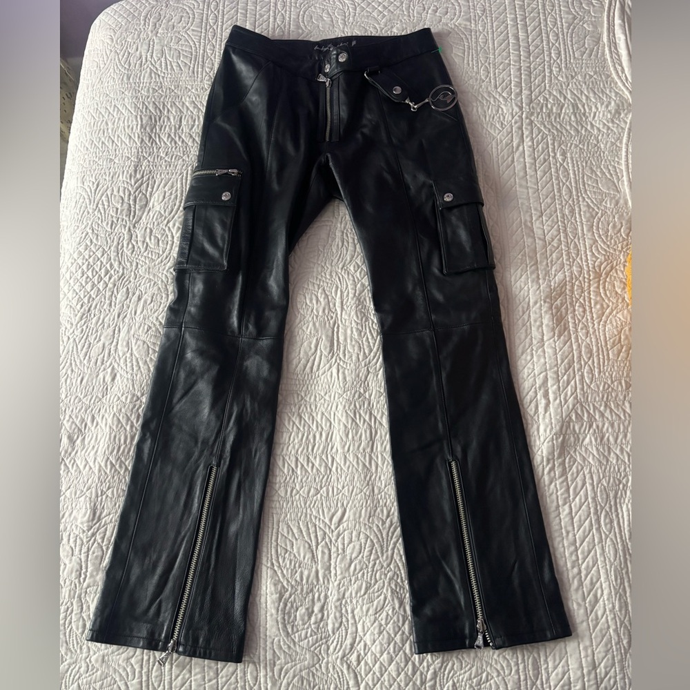 Vintage Baby Phat Black Leather Cargo Zip-Front Pants